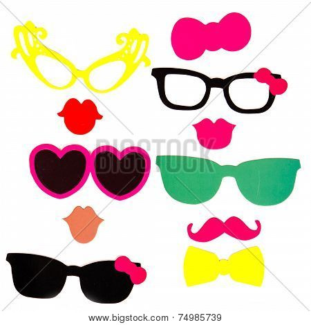 Photobooth Birthday And Party Set - Glasses, Hats, Crowns, Masks, Lips, Mustaches