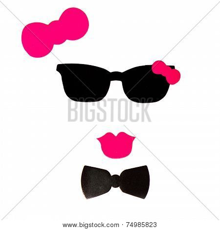 Photobooth Birthday And Party Set - Glasses, Hats, Crowns, Masks, Lips, Mustaches Isolated On White