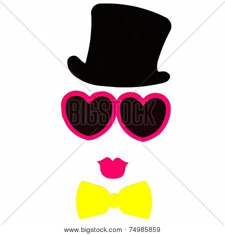 Photobooth Birthday And Party Set - Glasses, Hats, Crowns, Masks, Lips, Mustaches Isolated On White