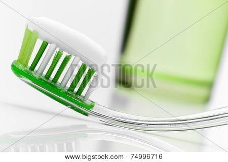 Dental care equipment on white table