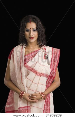 Woman in traditional Bengali dress