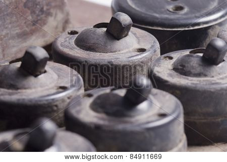 Close-up of a dusty lightswitches and sockets
