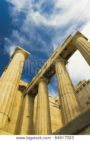 Ruins of an ancient gateway, Propylaea, Acropolis, Athens, Greece