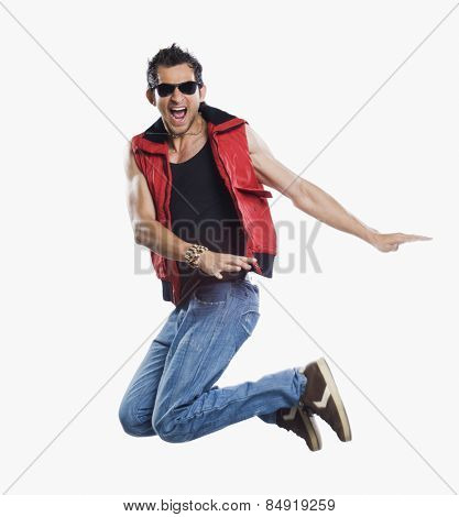 Close-up of a man jumping