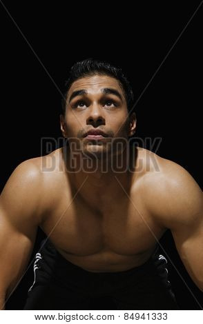 Close-up of a muscular man doing push-ups