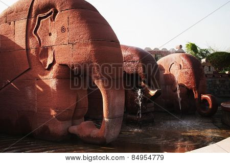 Elephant statues in a garden, Garden of Five Senses, Saidul Ajaib, New Delhi, India