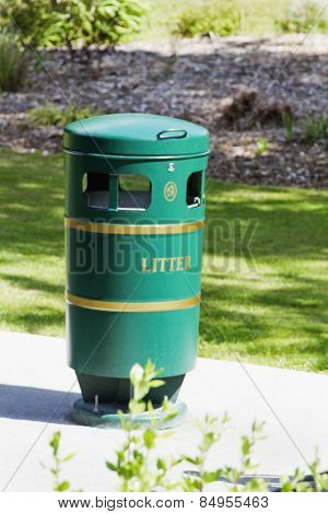 Garbage bin in a park, Adare, County Limerick, Republic of Ireland