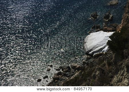 Rock formations in sea, Ponza, Tyrrhenian Sea, Province Of Latina, Lazio, Italy