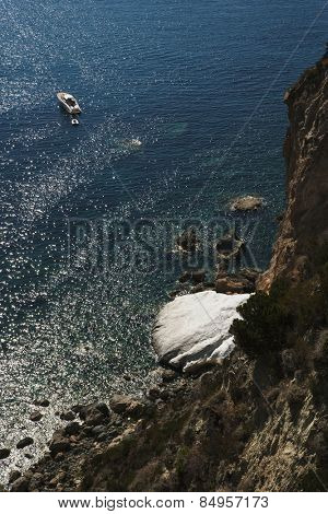 Rock formations in sea, Ponza, Tyrrhenian Sea, Province Of Latina, Lazio, Italy
