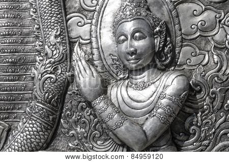 Ancient Thai Metal Temple Wall Sculpture