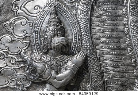 Ancient Thai Metal Temple Wall Sculpture