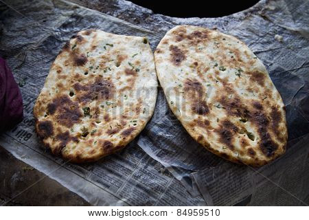Close-up of Indian breads (Kulcha), Amritsar, Punjab, India