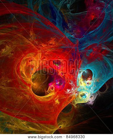 Beautiful Plasmatic Texture In Red, Blue And Yellow On Black