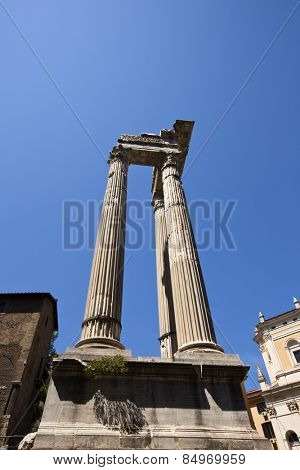 Old ruins of columns the Temple Of Apollo Sosianus, Rome, Rome Province, Italy