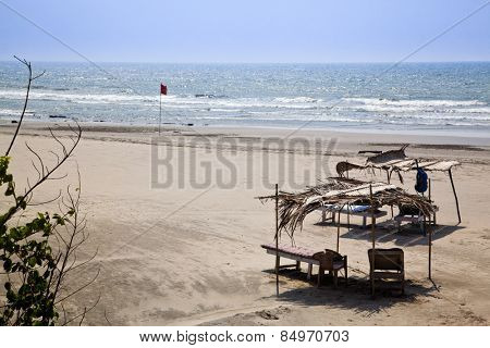 Lounge chairs on the beach, Siolim, Bardez Taluka, Goa, India