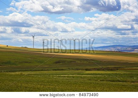 Wind turbines on a hill, Vallata, Avellino, Campania, Italy