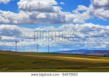 Wind turbines on a hill, Vallata, Avellino, Campania, Italy