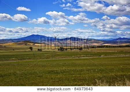 Wind turbines in a field, Vallata, Avellino, Campania, Italy