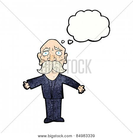 cartoon disappointed old man with thought bubble