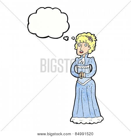 cartoon shocked victorian woman with thought bubble