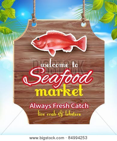Seafood market signboard. Vector eps 10.