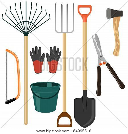 Set of garden tools on white background