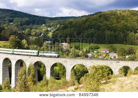 passenger train on viaduct Novina, Krystofovo Valley, Czech Republic