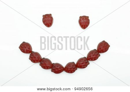 Smile of gummi red strawberry jelly