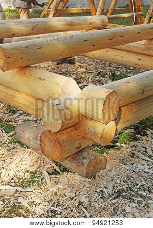 Detail Of Modern Loghouse Construction Process.