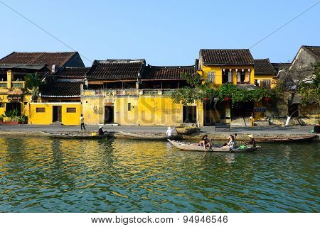 Hoai river in ancient Hoian town in Hoian, Vietnam