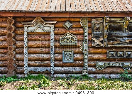 Traditional Wooden Russian Carved Platband Of An Old Wooden House