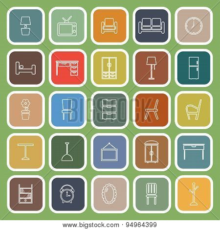 Furniture Line Flat Icons On Green Background