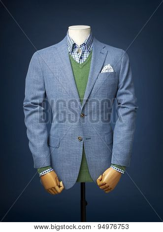 Mens Jacket Isolated On A Blue Background