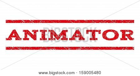 Animator watermark stamp. Text tag between horizontal parallel lines with grunge design style. Rubber seal stamp with dust texture. Vector red color ink imprint on a white background.