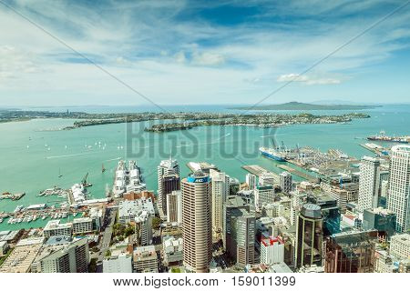 Auckland New Zealand- December 12 2013. Natural landscape view from Auckland skycaper.