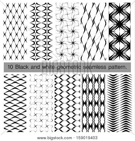 Collection of black and white geometric seamless pattern. Abstract background. Vector seamless pattern.
