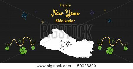Happy New Year Illustration Theme With Map Of El Salvador