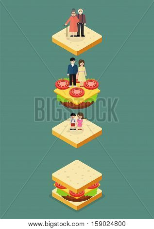 Sandwich Generation. Vector illustration in flat style