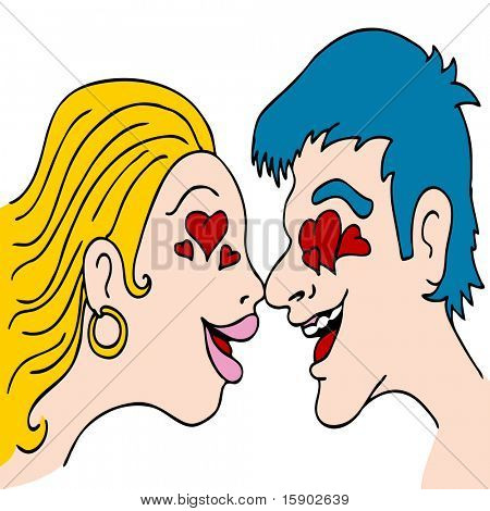 Una imagen de un hombre y una mujer enamorarse.