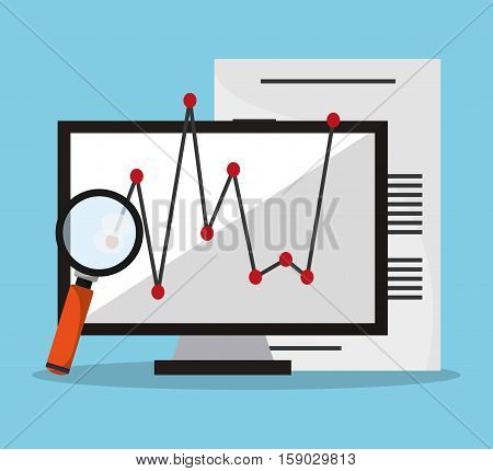 Computer and infographic icon. Worktime office supplies and workforce theme. Colorful design. Vector illustration