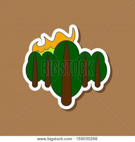 paper sticker on stylish background of fire in the forest