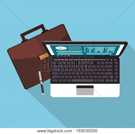 Laptop and suitcase icon. Worktime office supplies and workforce theme. Colorful design. Vector illustration
