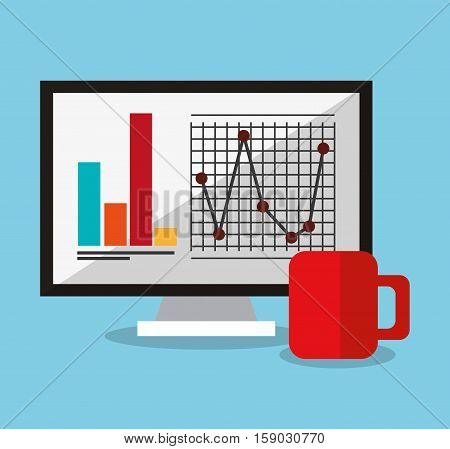 Computer and infographic icon. Worktime office supplies and workforce theme. Colorful design. Vector illustration