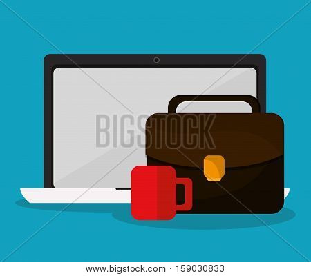 Laptop and suitcase icon. Worktime office supplies and workforce theme. Colorful design. Vector illustration