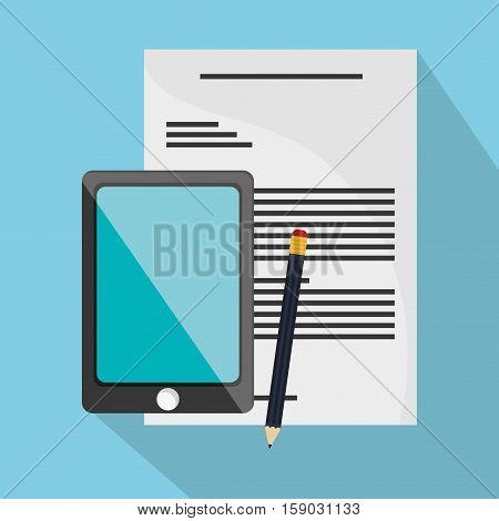 Smartphone document and pencil icon. Worktime office supplies and workforce theme. Colorful design. Vector illustration