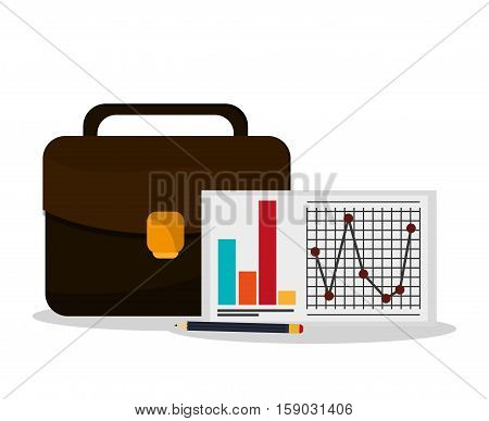 Suitcase and infographic icon. Worktime office supplies and workforce theme. Colorful design. Vector illustration