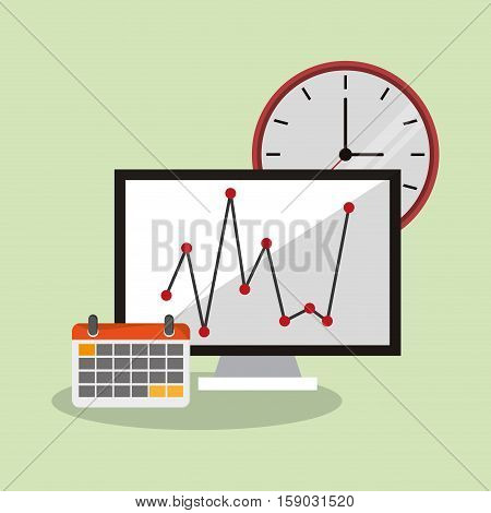 Computer clock and calendar icon. Worktime office supplies and workforce theme. Colorful design. Vector illustration