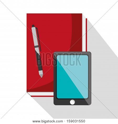 Book and smartphone icon. Worktime office supplies and workforce theme. Colorful design. Vector illustration