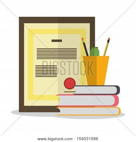 Books certificate and mug icon. Worktime office supplies and workforce theme. Colorful design. Vector illustration