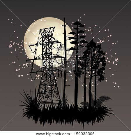 Concept landscape abstract black trees lune silhouette forest island illustration